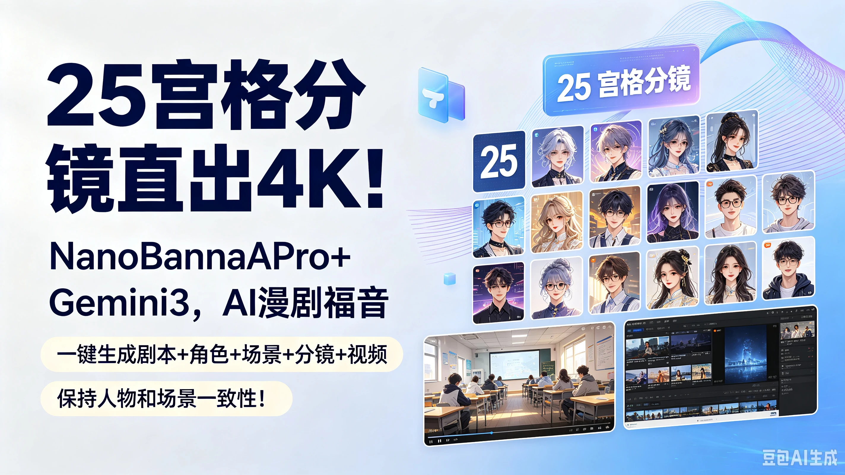 【精】25宫格分镜直出4K!NanoBananaPro+Gemini3,AI漫剧福音(一键生成剧本+角色+场景+分镜+视频)保持人物和场景一致性! 【精】25宫格分镜直出4K!NanoBananaPro+Gemini3,AI漫剧福音(一键生成剧本+角色+场景+分镜+视频)保持人物和场景一致性!