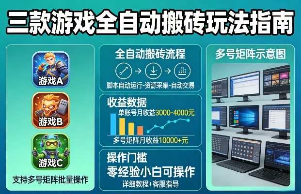 三款游戏全自动搬砖玩法，收益稳定月入1W，支持多号矩阵批量放大，零经验小白也可以操作【揭秘】-离锋创库