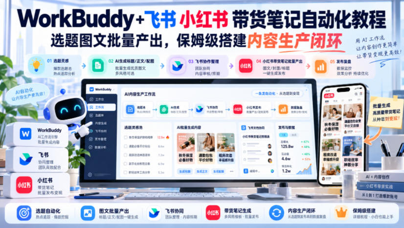 WorkBuddy+飞书小红书带货笔记自动化教程,选题图文批量产出,保姆级搭建内容生产闭环【文档】-离锋创库
