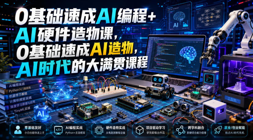 0基础速成AI编程+AI硬件造物课,0基础速成AI造物,AI时代的大满贯课程-离锋创库