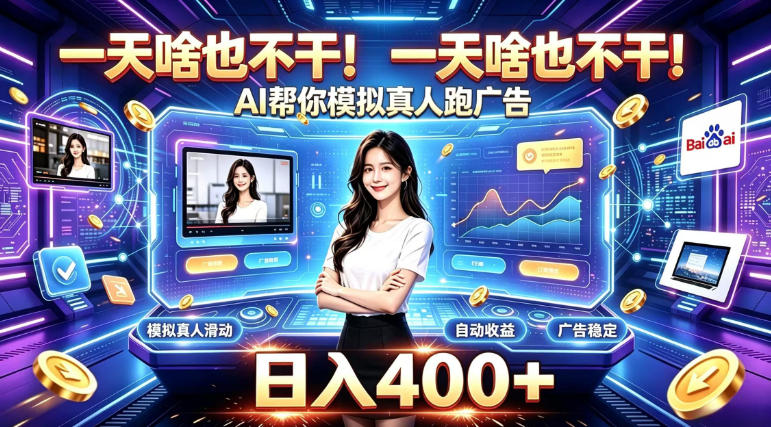 一天啥也不干！AI帮你模拟真人跑广告，稳定日入400+，实现真正被动变现【揭秘】-离锋创库