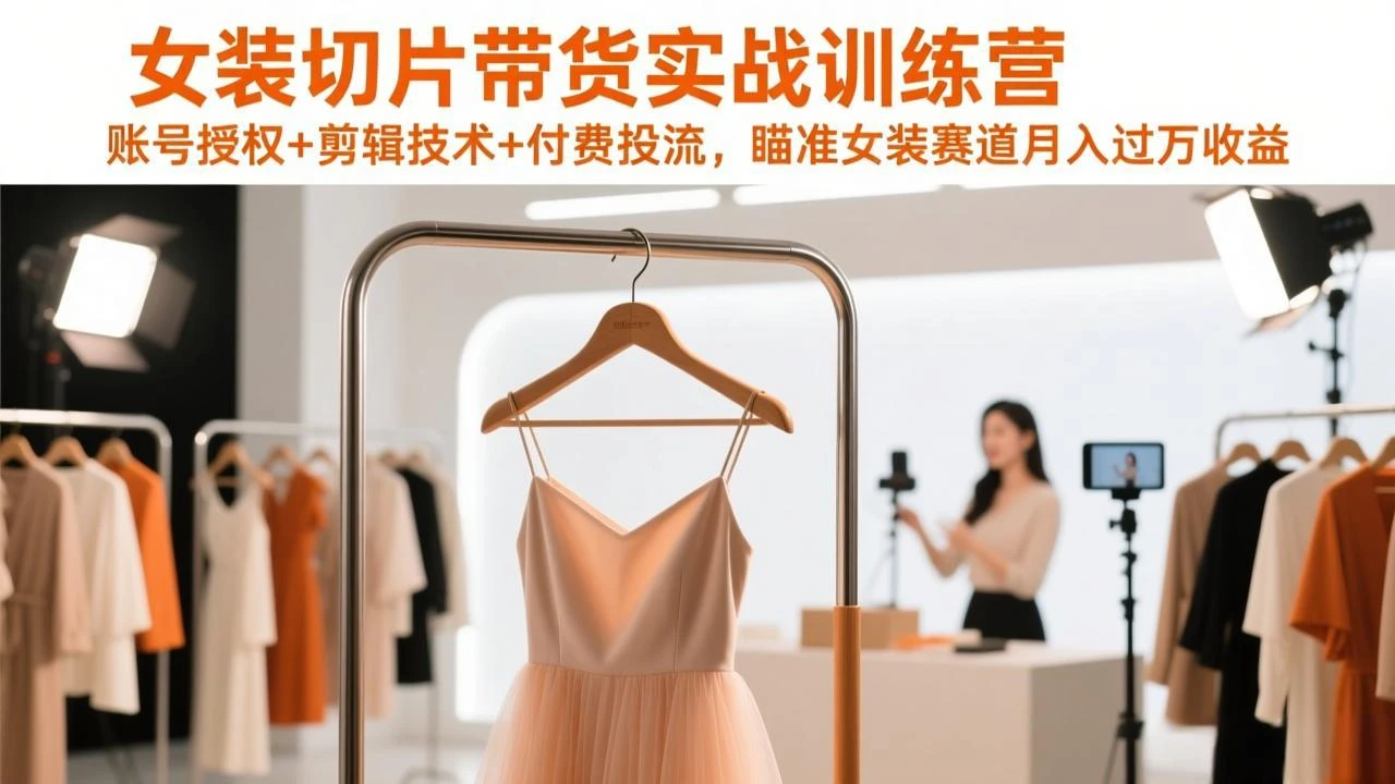 【精】女装切片带货实战训练营，账号授权+剪辑技术+付费投流，瞄准女装赛道月入过万收益-离锋创库