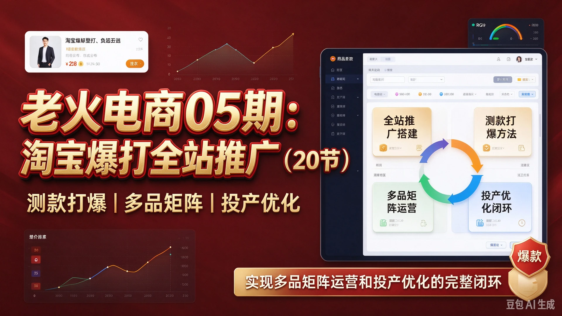 【精】老火电商05期：淘宝爆打全站推广（20节），带你掌握全站推广搭建与测款打爆方法，实现多品矩阵运营和投产优化的完整闭环-离锋创库