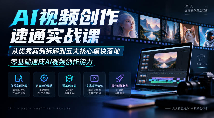 AI视频创作速通实战课|从优秀案例拆解到五大核心模块落地,零基础速成AI视频创作能力 AI视频创作速通实战课|从优秀案例拆解到五大核心模块落地,零基础速成AI视频创作能力