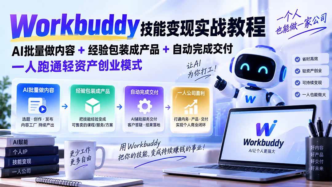 （20492期）Workbuddy技能变现实战教程：AI批量做内容+经验包装成产品+自动完成交付，一人跑通轻资产创业模式-离锋创库