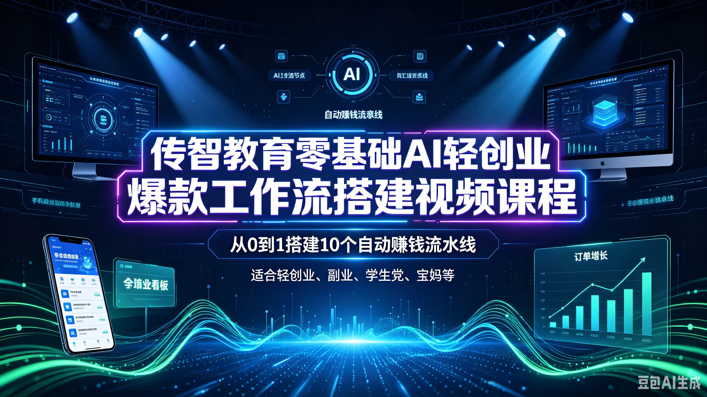 【精】传智教育零基础AI轻创业爆款工作流搭建视频课程，从0到1搭建10个自动赚钱流水线，适合轻创业、副业、学生党、宝妈等-离锋创库