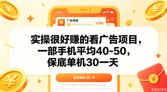 实操很好做的看广告项目，一部手机平均40-50，保底30单机一天【揭秘】-离锋创库