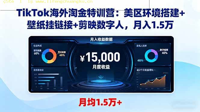（16346期）TikTok海外淘金特训营：美区环境搭建+壁纸挂链接+剪映数字人，月入1.5万-离锋创库