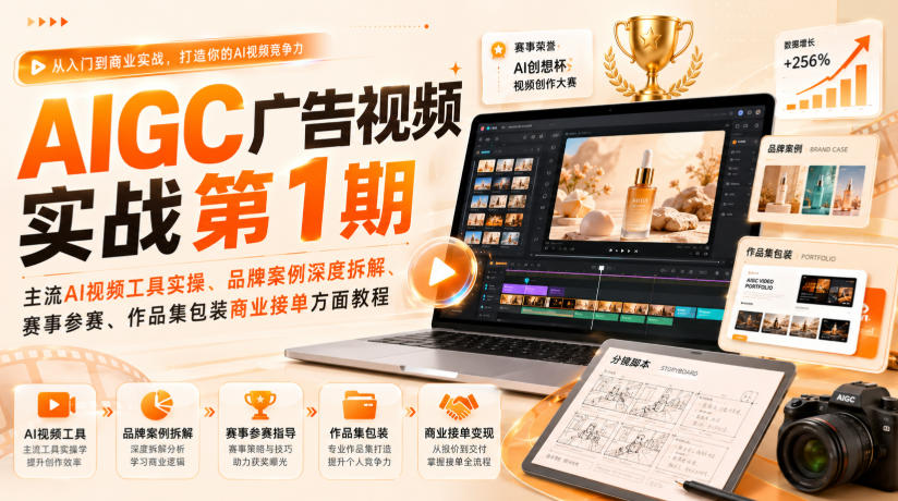 AIGC广告视频实战第1期，主流AI视频工具实操、品牌案例深度拆解、赛事参赛、作品集包装商业接单方面教程-离锋创库