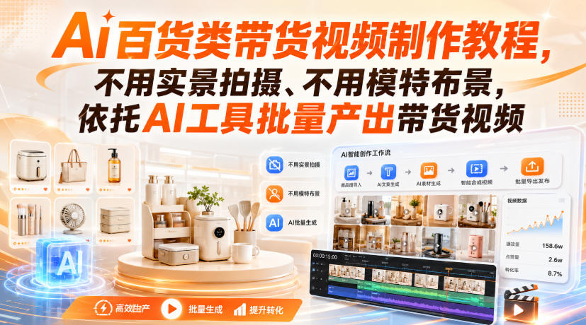 Ai百货类带货视频制作教程,不用实景拍摄、不用模特布景,依托AI工具批量产出带货视频-离锋创库