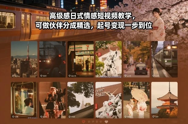 高级感日式情感短视频教学，可做伙伴分成精选，起号变现一步到位-离锋创库