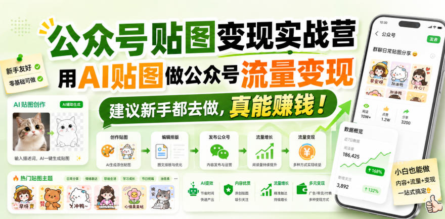 公众号贴图变现实战营，用AI贴图做公众号流量变现，建议新手都去做，真能賺钱！-离锋创库