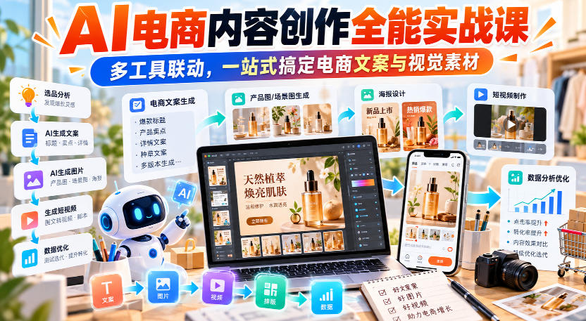 【无水印】AI电商内容创作全能实战课|多工具联动,一站式搞定电商文案与视觉素材-离锋创库