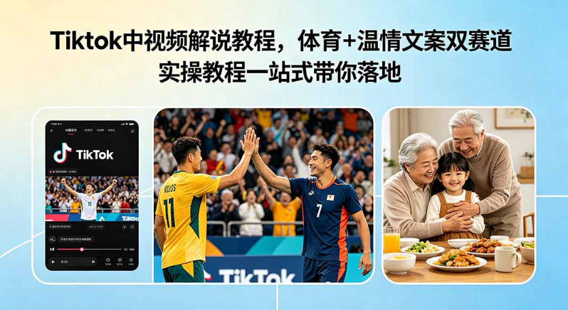 Tiktok中视频解说教程，体育+温情文案双赛道实操教程一站式带你落地，教你出海賺美刀-离锋创库
