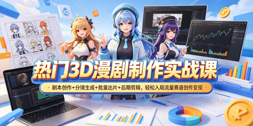 热门3D漫剧制作实战课，剧本创作+分镜生成+批量出片+后期剪辑，轻松入局流量赛道创作变现-离锋创库