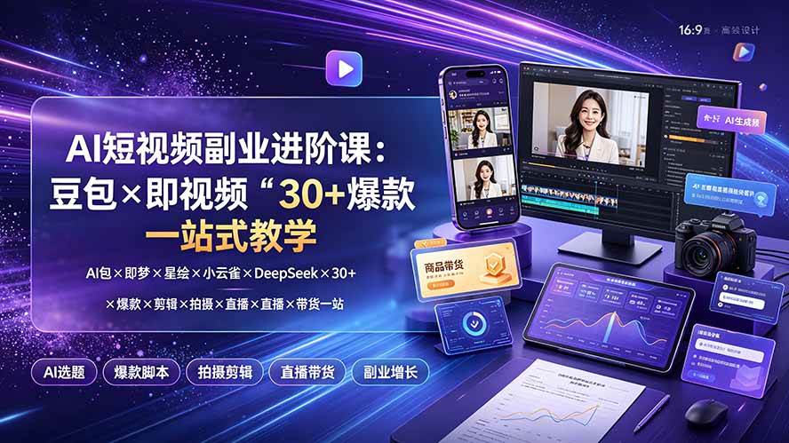 (19458期)AI短视频副业进阶课:豆包×即梦×星绘×小云雀×DeepSeek×30+爆款×剪辑×拍摄×直播×带货一站式教学-离锋创库