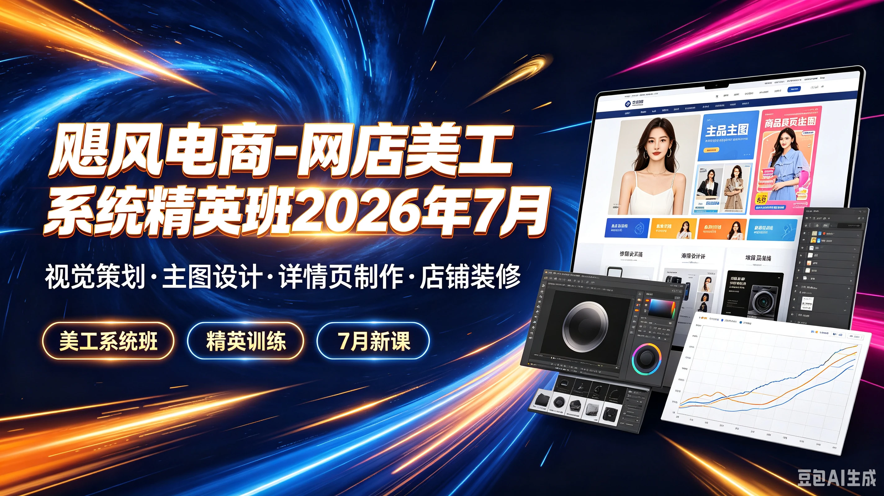 【精】飓风电商-网店美工系统精英班2026年7月，视觉策划·主图设计·详情页制作·店铺装修，美工系统班、精英训练、7月新课-离锋创库