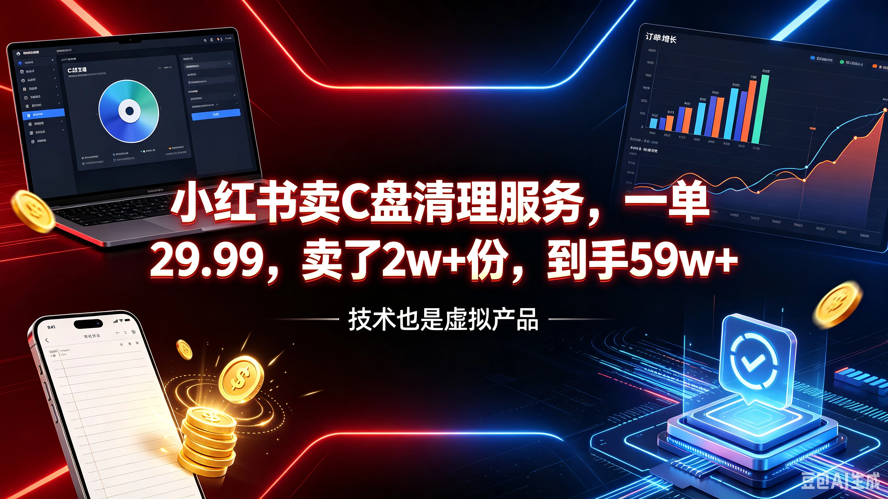【精】小红书卖C盘清理服务,一单29.99,卖了2w+份,到手59w+,技术也是虚拟产品 【精】小红书卖C盘清理服务,一单29.99,卖了2w+份,到手59w+,技术也是虚拟产品
