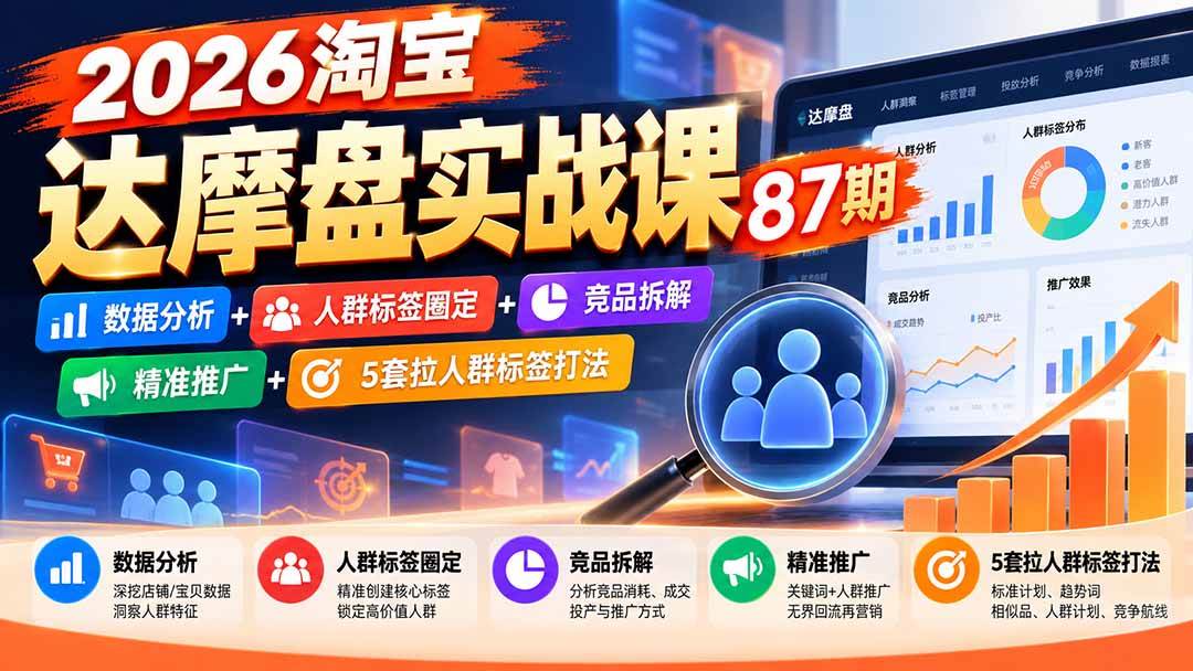 (20830期)2026淘宝达摩盘实战课87期:数据分析+人群标签圈定+竞品拆解+精准推广+5套拉人群标签打法-离锋创库