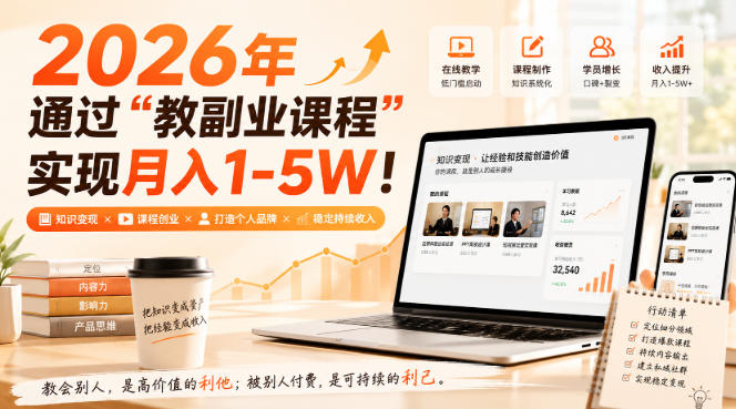 2026年通过“教副业课程”实现月入1-5W！毫无保留的全部教给你，长期稳定【揭秘】-离锋创库