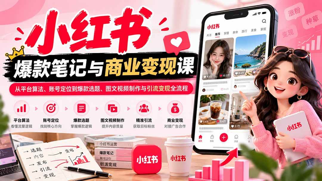 (20709期)2026小红书爆款笔记与商业变现课:从平台算法、账号定位到爆款选题、图文视频制作与引流变现全流程-离锋创库