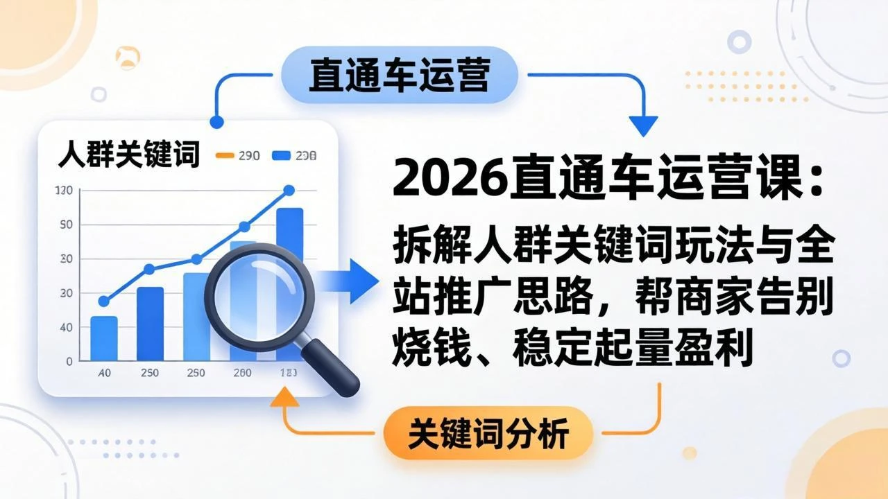 【精】2026直通车运营课：拆解人群关键词玩法与全站推广思路，帮商家告别烧钱、稳定起量盈利-离锋创库