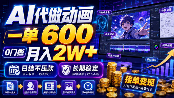 AI代做动画，一单600，0门槛月入2W+，日结不压款，长期稳定【揭秘】-离锋创库