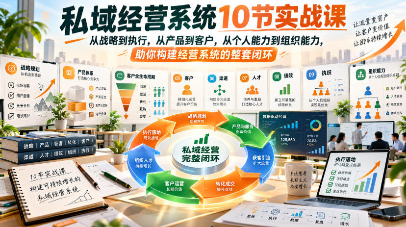 私域经营系统10节实战课,从战略到执行,从产品到客户,从个人能力到组织能力,助你构建经营系统的整套闭环-离锋创库