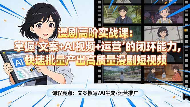 （17461期）漫剧高阶实战课：掌握“文案+AI视频+运营”的闭环能力，快速批量产出高质量漫剧短视频-离锋创库