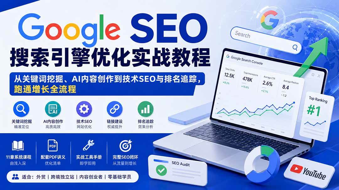 （20241期）Google SEO搜索引擎优化实战教程：从关键词挖掘、AI内容创作到技术SEO与排名追踪，跑通增长全流程-离锋创库