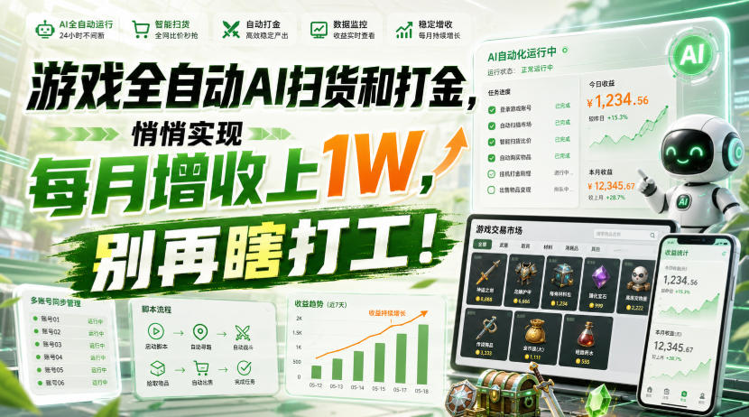 游戏全自动AI扫货和打金，悄悄实现每月增收上1W，别再瞎打工！【揭秘】-离锋创库