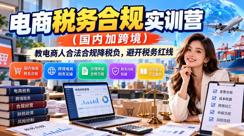 【精】电商税务合规实训营（国内加跨境），教电商人合法合规降税负，避开税务红线-离锋创库