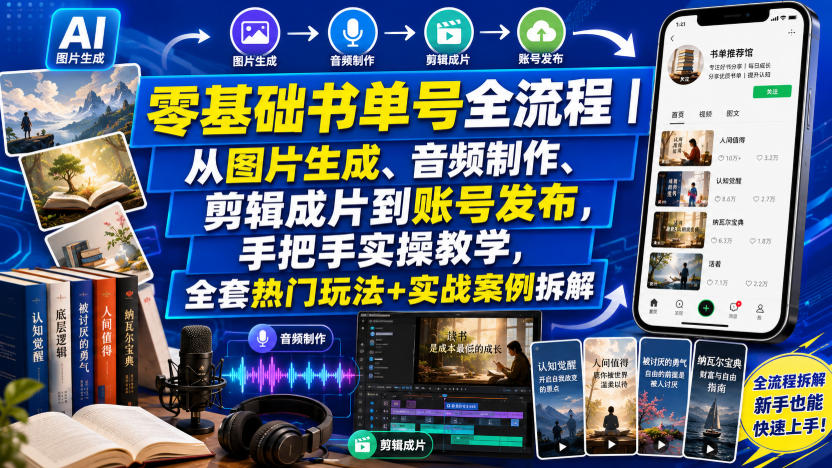 零基础书单号全流程｜从图片生成、音频制作、剪辑成片到账号发布，手把手实操教学，全套热门玩法+实战案例拆解-离锋创库
