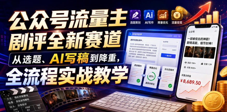 公众号流量主剧评全新赛道，从选题、AI写稿到降重，全流程实战教学-离锋创库