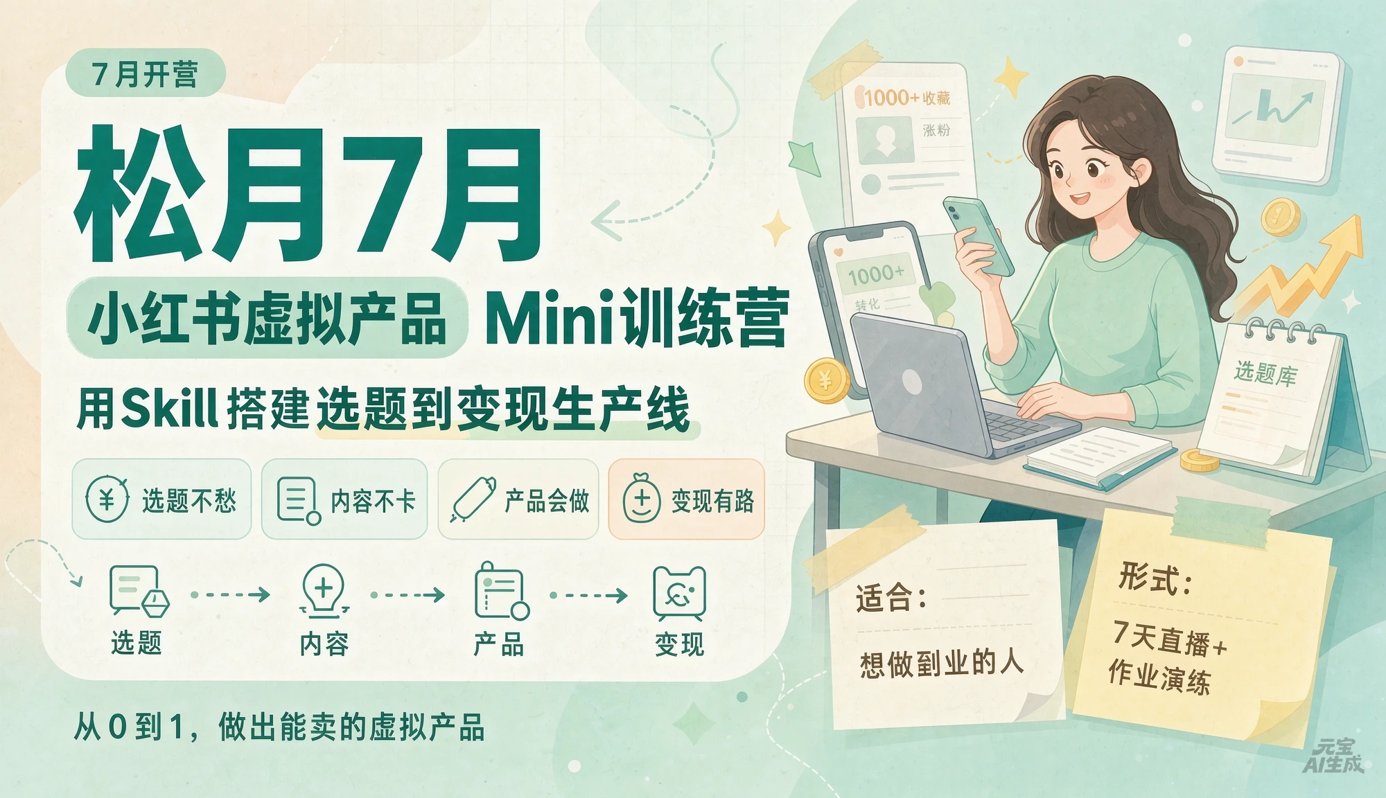 【精】松月7月小红书虚拟产品Mini训练营：用Skill搭建选题到变现生产线-离锋创库