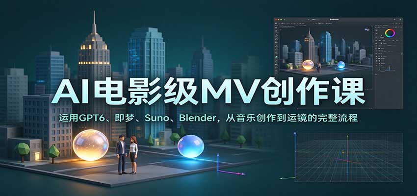 AI电影级MV创作课:运用GPT6、即梦、Suno、Blender,从音乐创作到运镜的完整流程-离锋创库