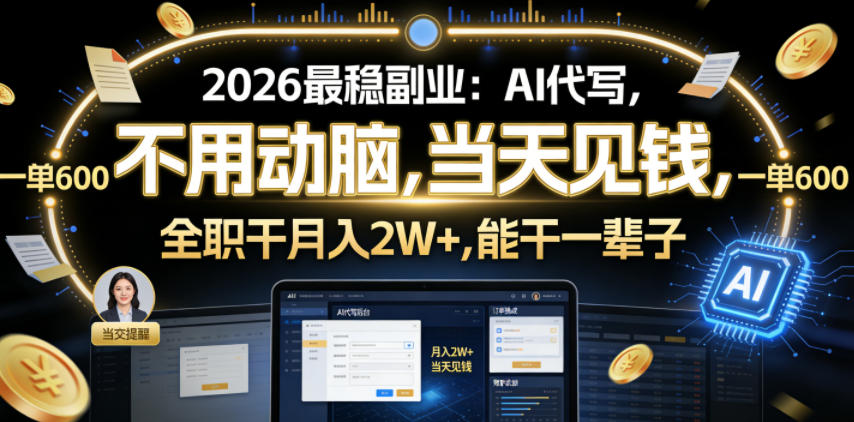 2026最稳副业：AI代写，不用动脑，当天见钱，一单600，全职干月入2W+，能干一辈子【揭秘】-离锋创库