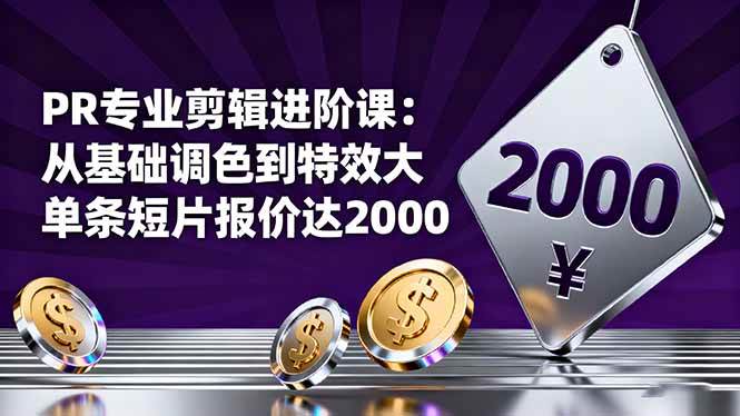 （16381期）PR专业剪辑进阶课：从基础调色到特效大片的进阶技能，单条短片报价达2000-离锋创库