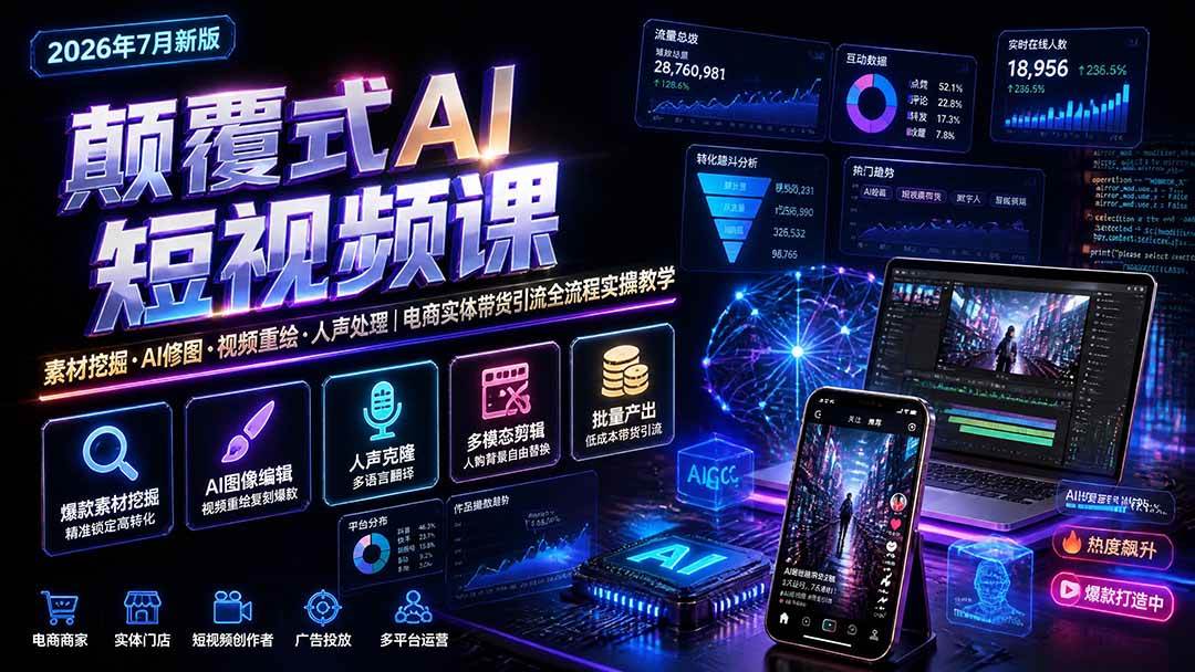 （20602期）颠覆式AI短视频课-更新｜素材挖掘，AI修图，视频重绘，人声处理｜电商实体带货引流全流程实操教学-离锋创库