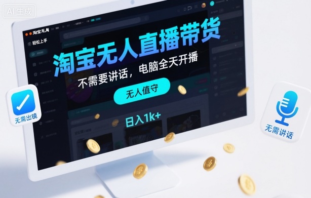 淘宝无人直播带货，不需要出镜，不需要讲话，电脑全天开播，轻松上手，日入1k+【揭秘】-离锋创库