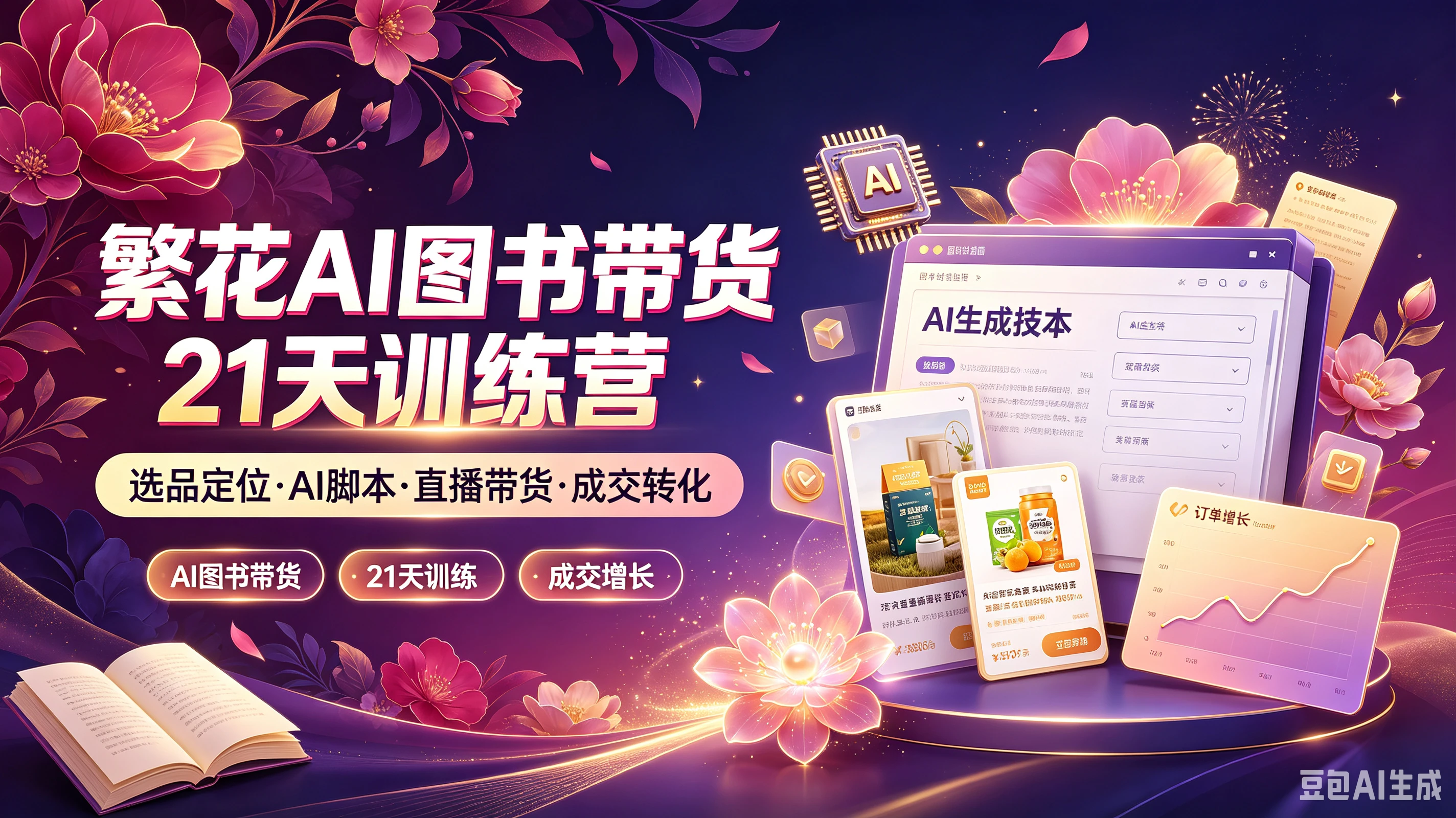【精】繁花AI图书带货21天训练营，选品定位·AI脚本·直播带货·成交转化，AI图书带货、21天训练、成交增长-离锋创库