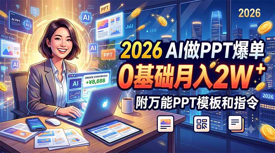 （19284期）2026 AI做PPT爆单，0基础月入2W，附万能PPT模板和指令-离锋创库