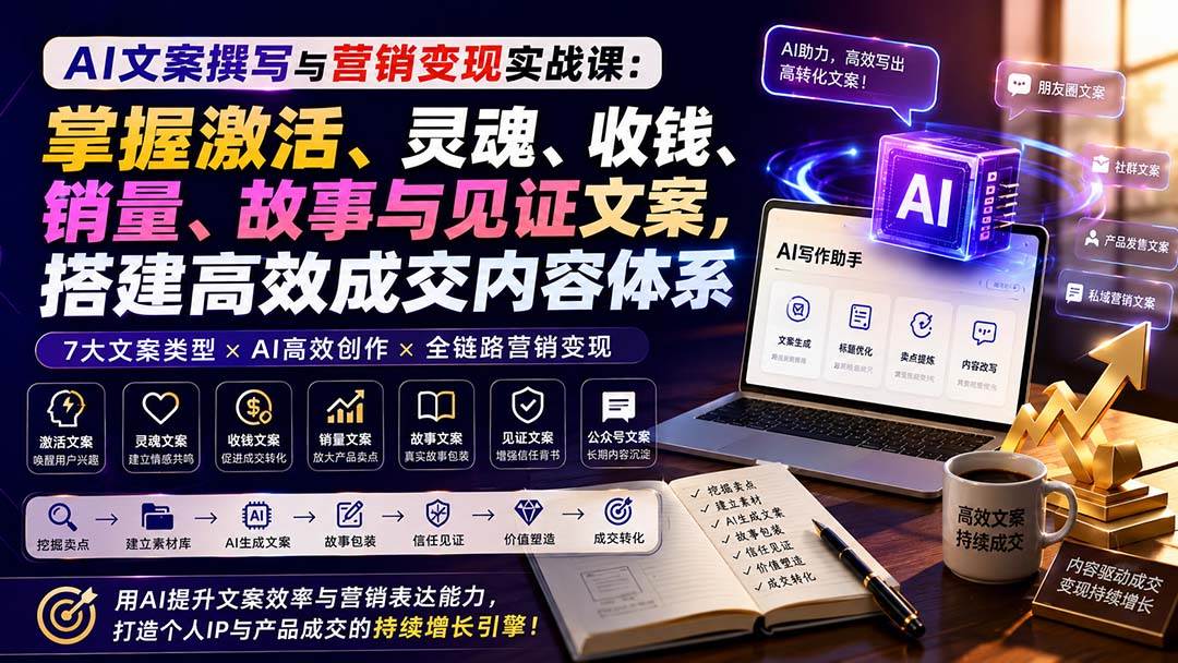 (20126期)AI文案撰写与营销变现实战课:掌握激活、灵魂、收钱、销量、故事与见证文案,搭建高效成交内容体系-离锋创库