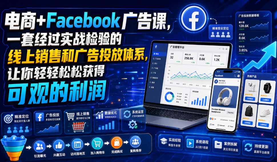 电商+Facebook广告课，一套经过实战检验的线上销售和广告投放体系，让你轻轻松松获得可观的利润【原创双语字幕】-离锋创库