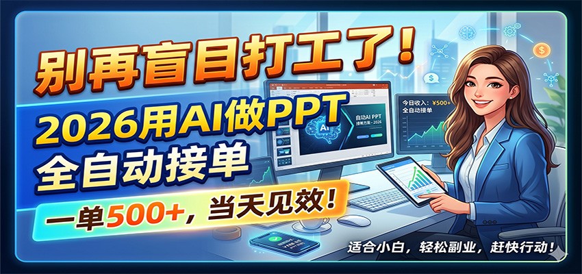 别再盲目打工了！2026用AI做PPT全自动接单，一单5张+，当天见效！-离锋创库