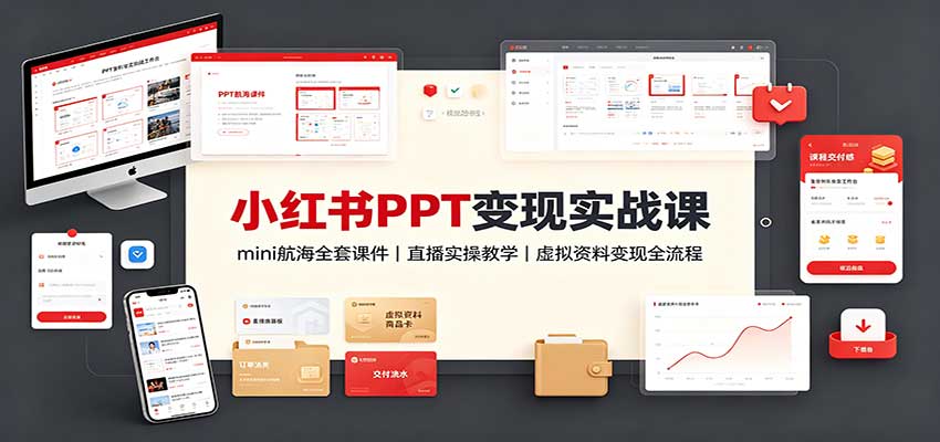 小红书PPT变现实战课：mini航海全套课件+直播实操教学，虚拟资料变现全流程-离锋创库