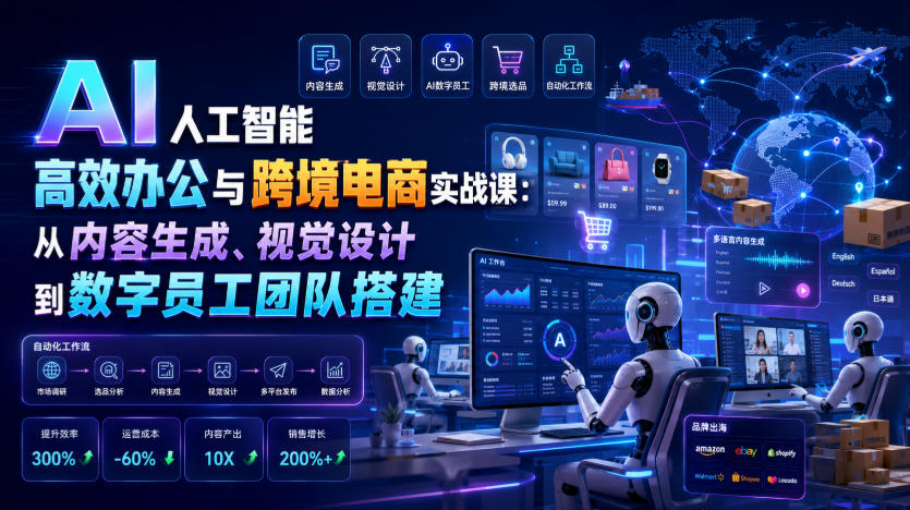 AI人工智能高效办公与跨境电商实战课:从内容生成、视觉设计到数字员工团队搭建-离锋创库
