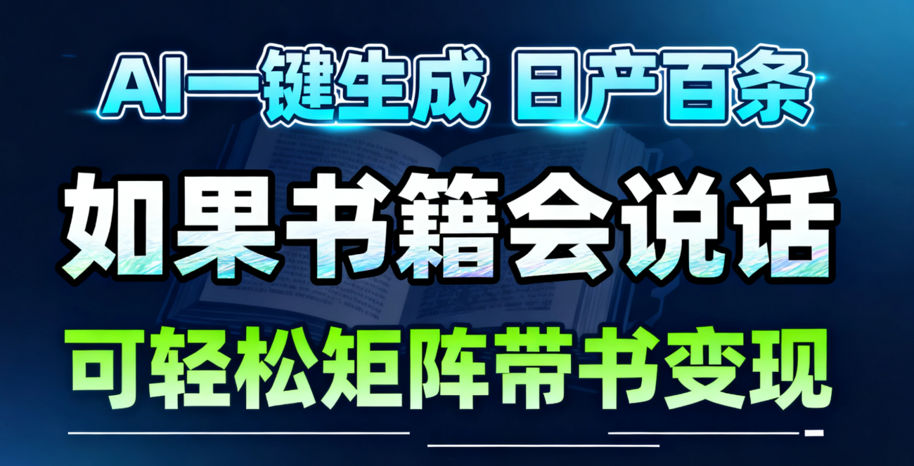 AI书籍会说话视频一键生成！30S一条素材，你敢想一天能做多少视频，做多少账号？！做账号就像呼吸一样简单！矩阵做，月入10W简简单单！-离锋创库