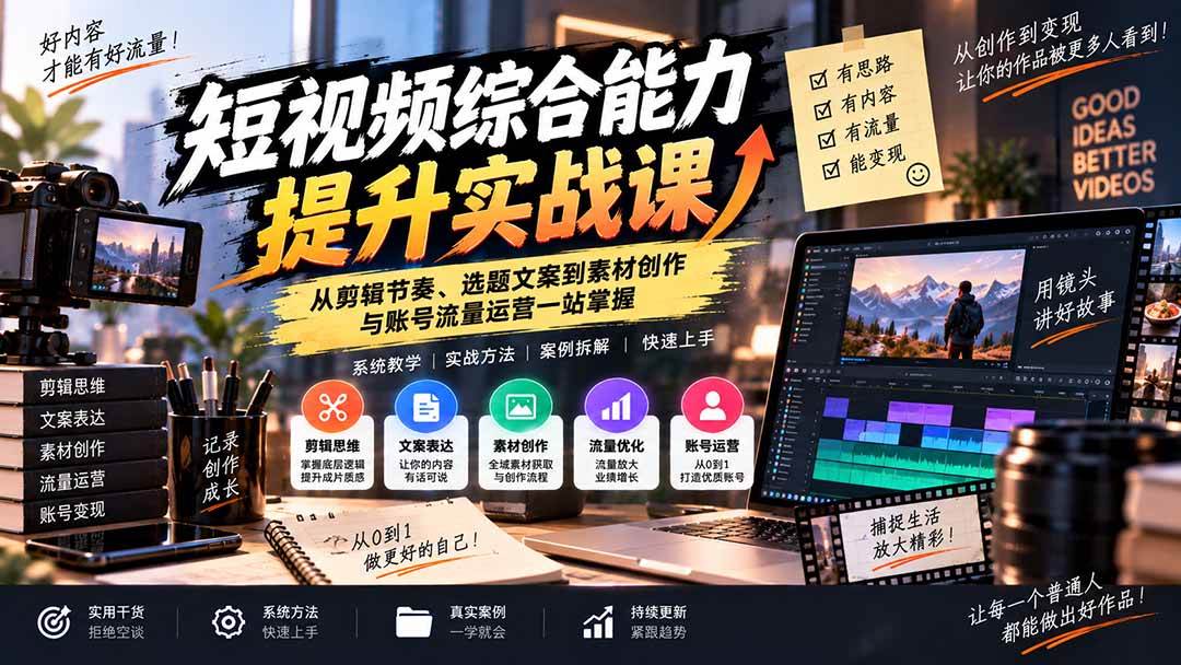 （20599期）短视频综合能力提升实战课：从剪辑节奏、选题文案到素材创作与账号流量运营一站掌握-离锋创库