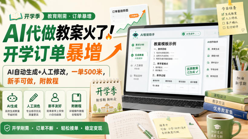 AI代做教案火了！开学订单暴增，AI自动生成+人工修改，一单500米，新手可做，附教程【揭秘】-离锋创库